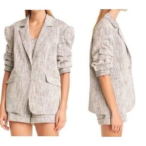 Cinq a Sept Lena stripe ruched sleeve blazer Jacket in Gray Black/White Size 6